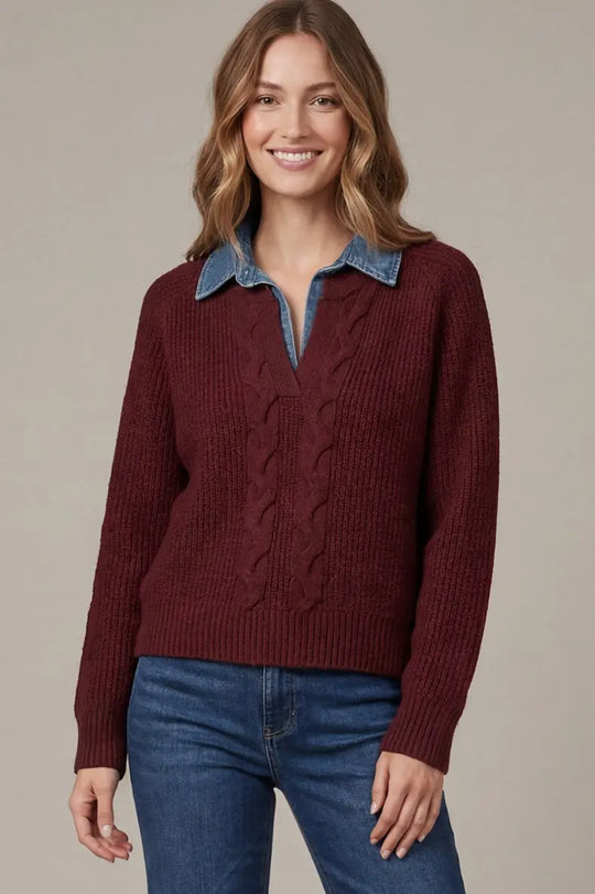 ST1623 - Two-fer Denim Sweater Combo-05-Sweaters-She + Sky-Krista Anne's Boutique, Women's Fashion and Accessories Located in Oklahoma City, OK and Black Mountain, NC