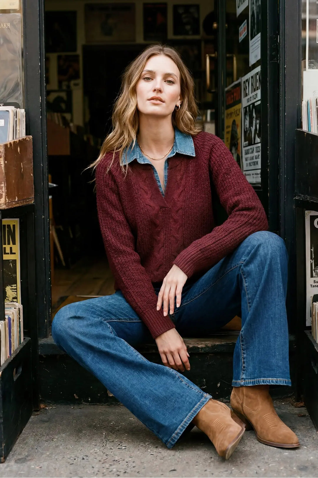 ST1623 - Two-fer Denim Sweater Combo-05-Sweaters-She + Sky-Krista Anne's Boutique, Women's Fashion and Accessories Located in Oklahoma City, OK and Black Mountain, NC