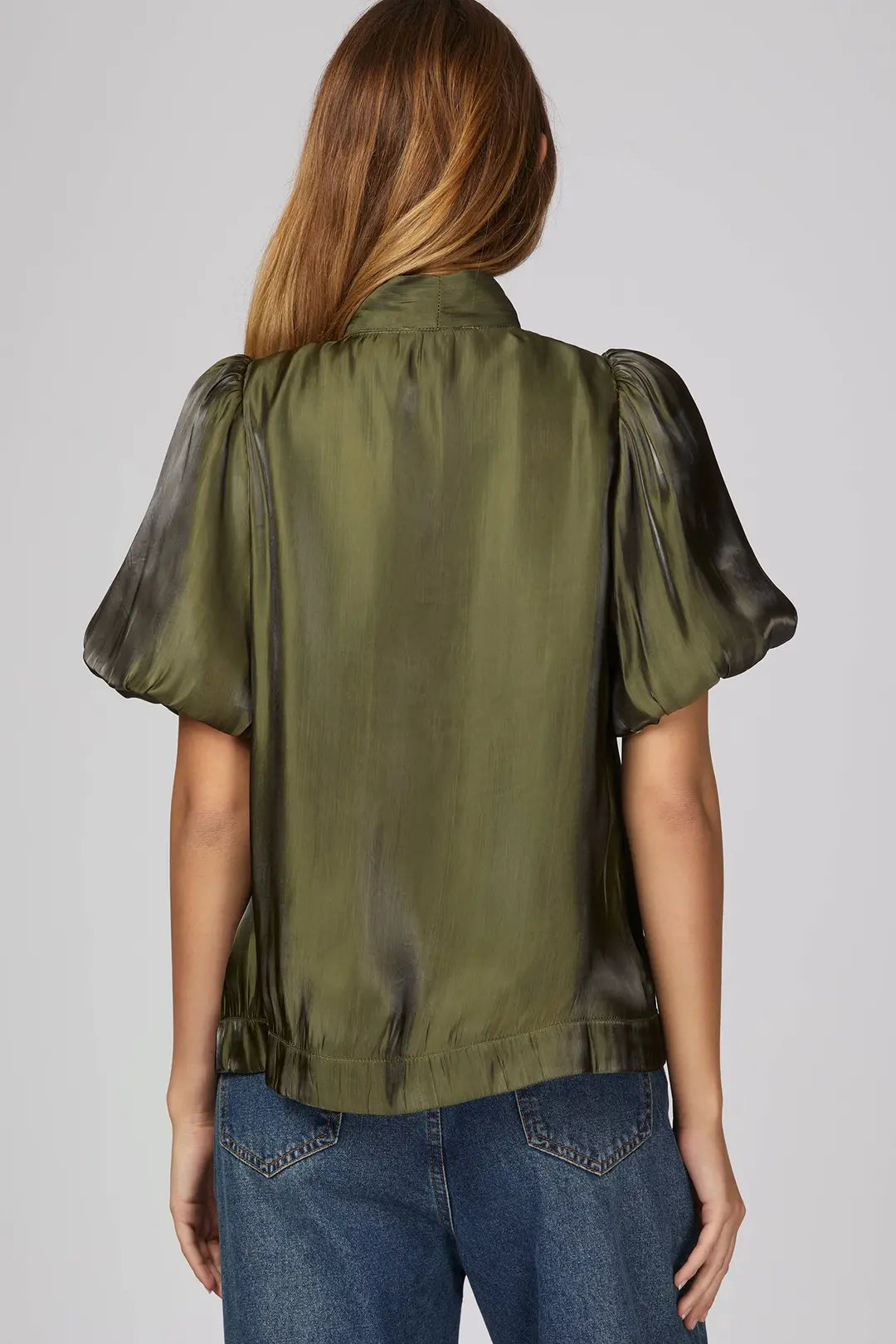 SY9845R - Olive Afterglow Bow Blouse-02-Tops/Blouses-She + Sky-Krista Anne's Boutique, Women's Fashion and Accessories Located in Oklahoma City, OK and Black Mountain, NC