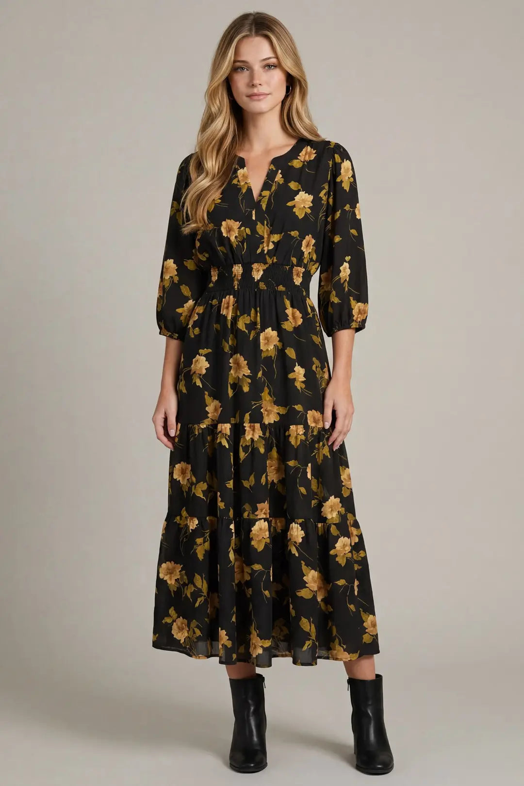 ST1845 - Floral Prairie Dress-06-Dresses/Jumpsuits-She + Sky-Krista Anne's Boutique, Women's Fashion and Accessories Located in Oklahoma City, OK and Black Mountain, NC
