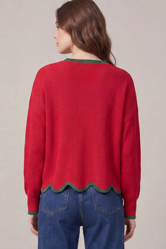 SY7899R2 - Scallop Hem Sweater-05-Sweaters-She + Sky-Krista Anne's Boutique, Women's Fashion and Accessories Located in Oklahoma City, OK and Black Mountain, NC