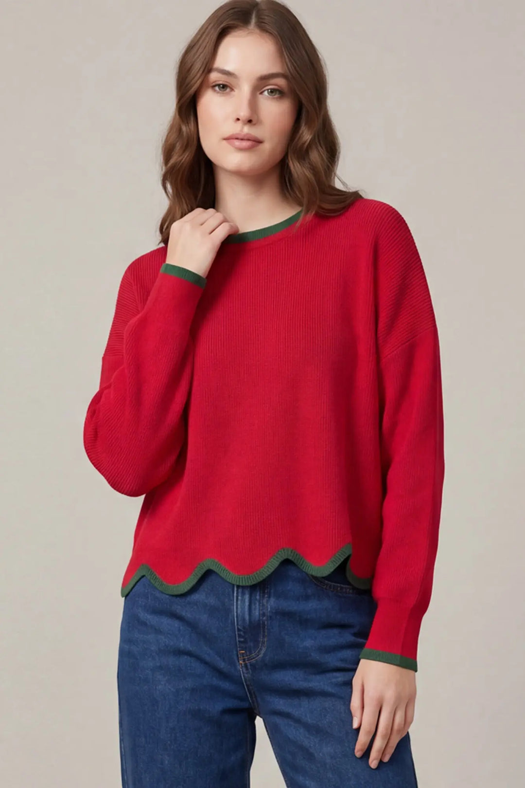SY7899R2 - Scallop Hem Sweater-05-Sweaters-She + Sky-Krista Anne's Boutique, Women's Fashion and Accessories Located in Oklahoma City, OK and Black Mountain, NC