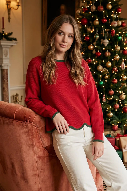 SY7899R2 - Scallop Hem Sweater-05-Sweaters-She + Sky-Krista Anne's Boutique, Women's Fashion and Accessories Located in Oklahoma City, OK and Black Mountain, NC
