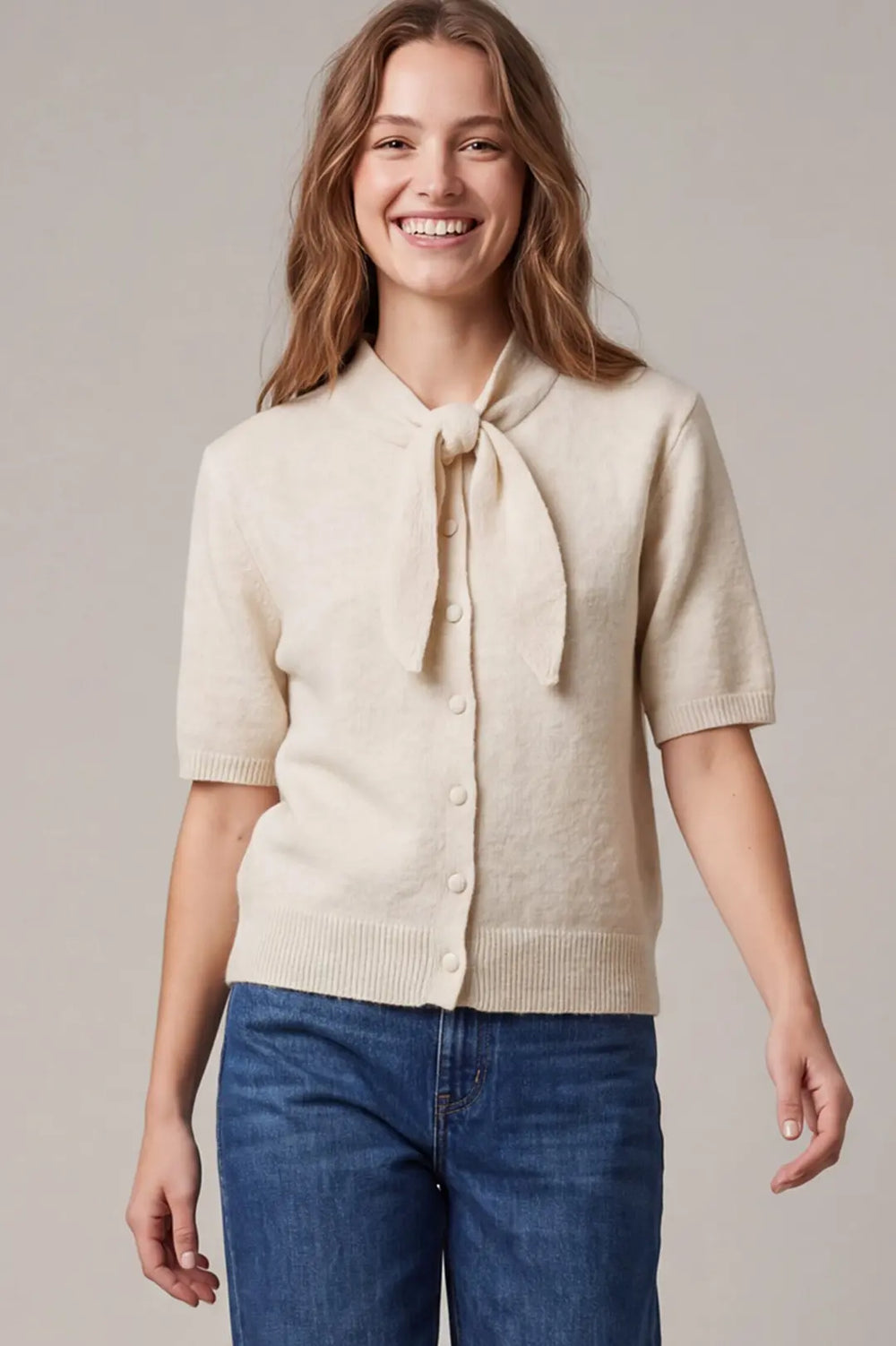 ST2101 - Tie Neck Sweater Top-05-Sweaters-She + Sky-Krista Anne's Boutique, Women's Fashion and Accessories Located in Oklahoma City, OK and Black Mountain, NC