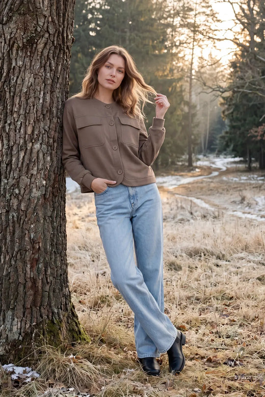 ST2067-J - Suede Large Button Jacket-01-Jackets/Blazers-She + Sky-Krista Anne's Boutique, Women's Fashion and Accessories Located in Oklahoma City, OK and Black Mountain, NC