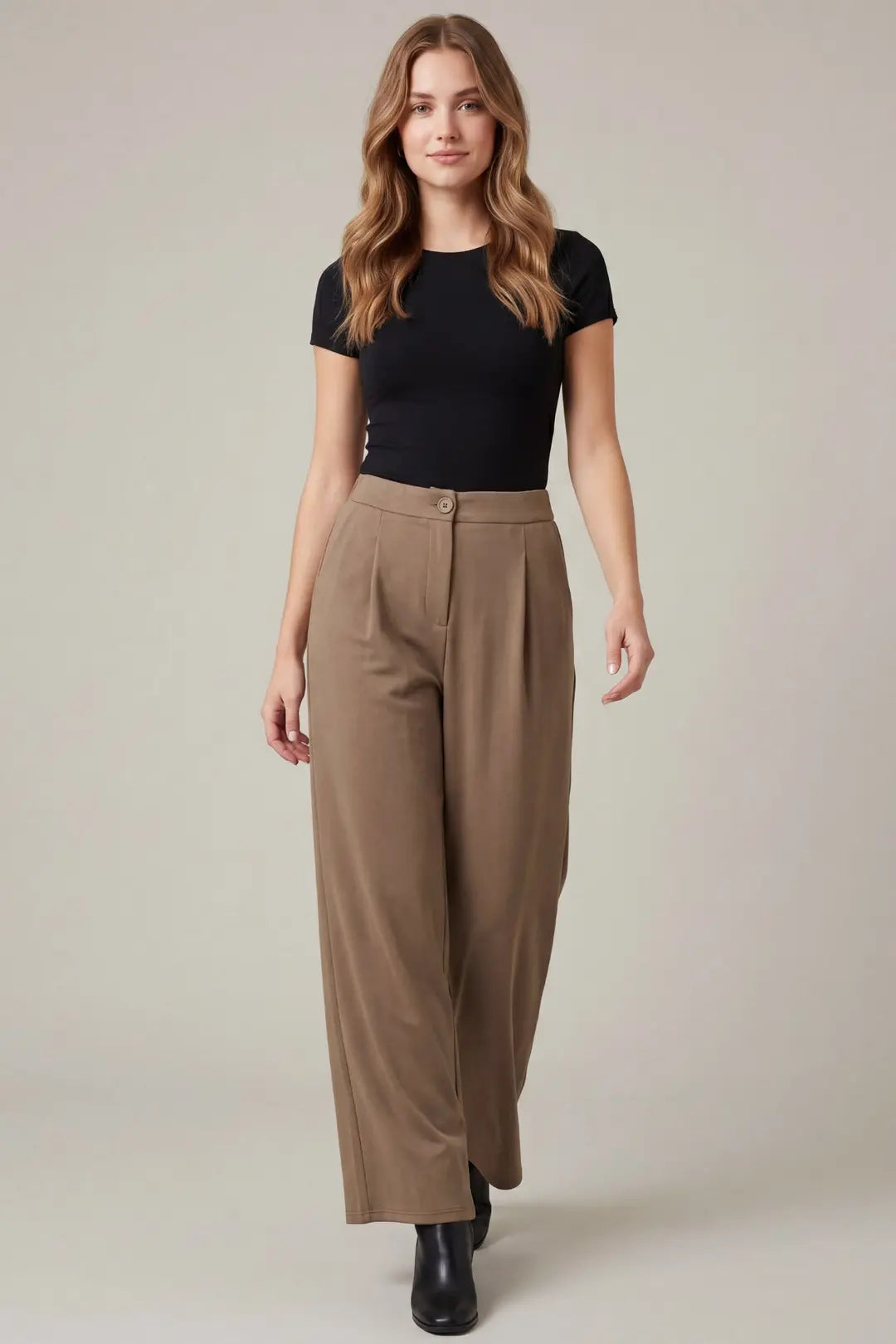 ST2067-P - Wide Leg Suede Trousers-04-Bottoms-She + Sky-Krista Anne's Boutique, Women's Fashion and Accessories Located in Oklahoma City, OK and Black Mountain, NC