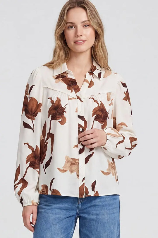 ST2278 - Printed Collared Blouse-02-Tops/Blouses-She + Sky-Krista Anne's Boutique, Women's Fashion and Accessories Located in Oklahoma City, OK and Black Mountain, NC