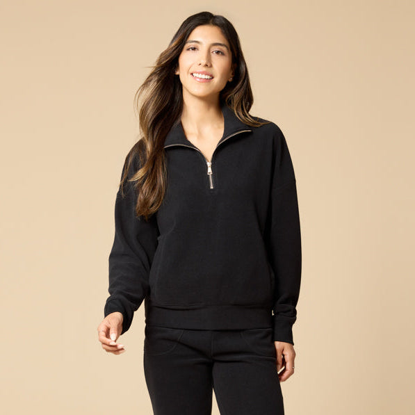 4200-4T - Vintage Velvet Quarter Zip Top-02-Tops/Blouses-Softies-Krista Anne's Boutique, Women's Fashion and Accessories Located in Oklahoma City, OK and Black Mountain, NC