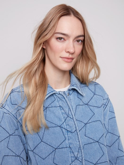 C6386-374C - Star Quilted Denim Jacket With Welt Pockets-01-Jackets/Blazers-Charlie B.-Krista Anne's Boutique, Women's Fashion and Accessories Located in Oklahoma City, OK and Black Mountain, NC