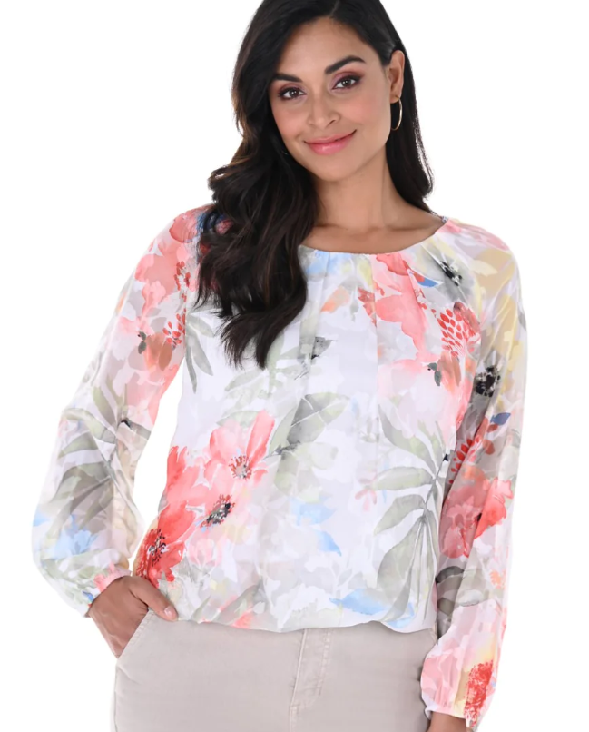 246163 - Raised Print Blouse-02-Tops/Blouses-Frank Lyman-Krista Anne's Boutique, Women's Fashion and Accessories Located in Oklahoma City, OK and Black Mountain, NC