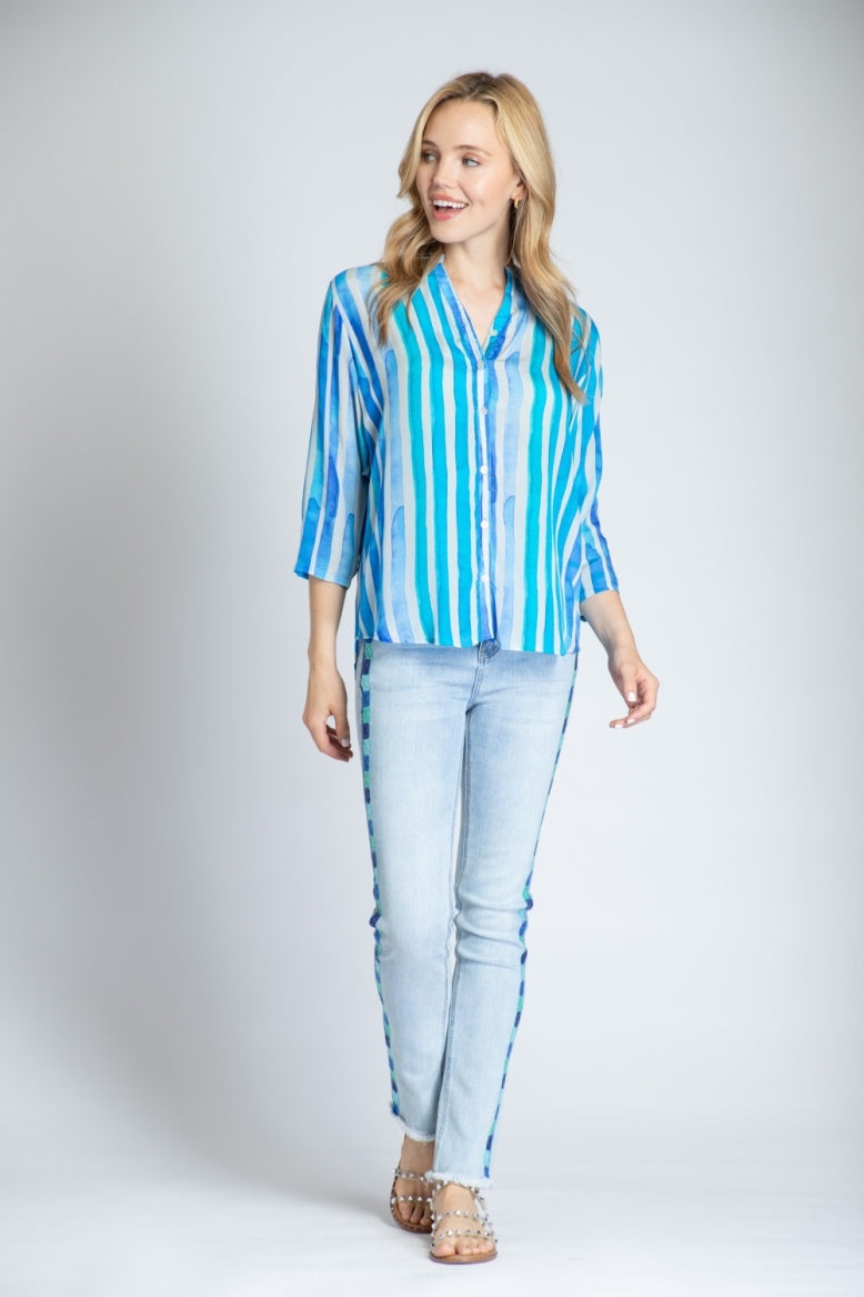 544P/B-384D/NC - 3/4 Sleeve Mandarin Collar Button-up-02-Tops/Blouses-Apny Apparel Inc-Krista Anne's Boutique, Women's Fashion and Accessories Located in Oklahoma City, OK and Black Mountain, NC