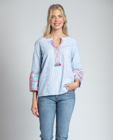 J73 - Flounce Sleeve Pullover w/ Embroidery-2-Tops/Blouses-Apny Apparel Inc-Krista Anne's Boutique, Women's Fashion and Accessories Located in Oklahoma City, OK