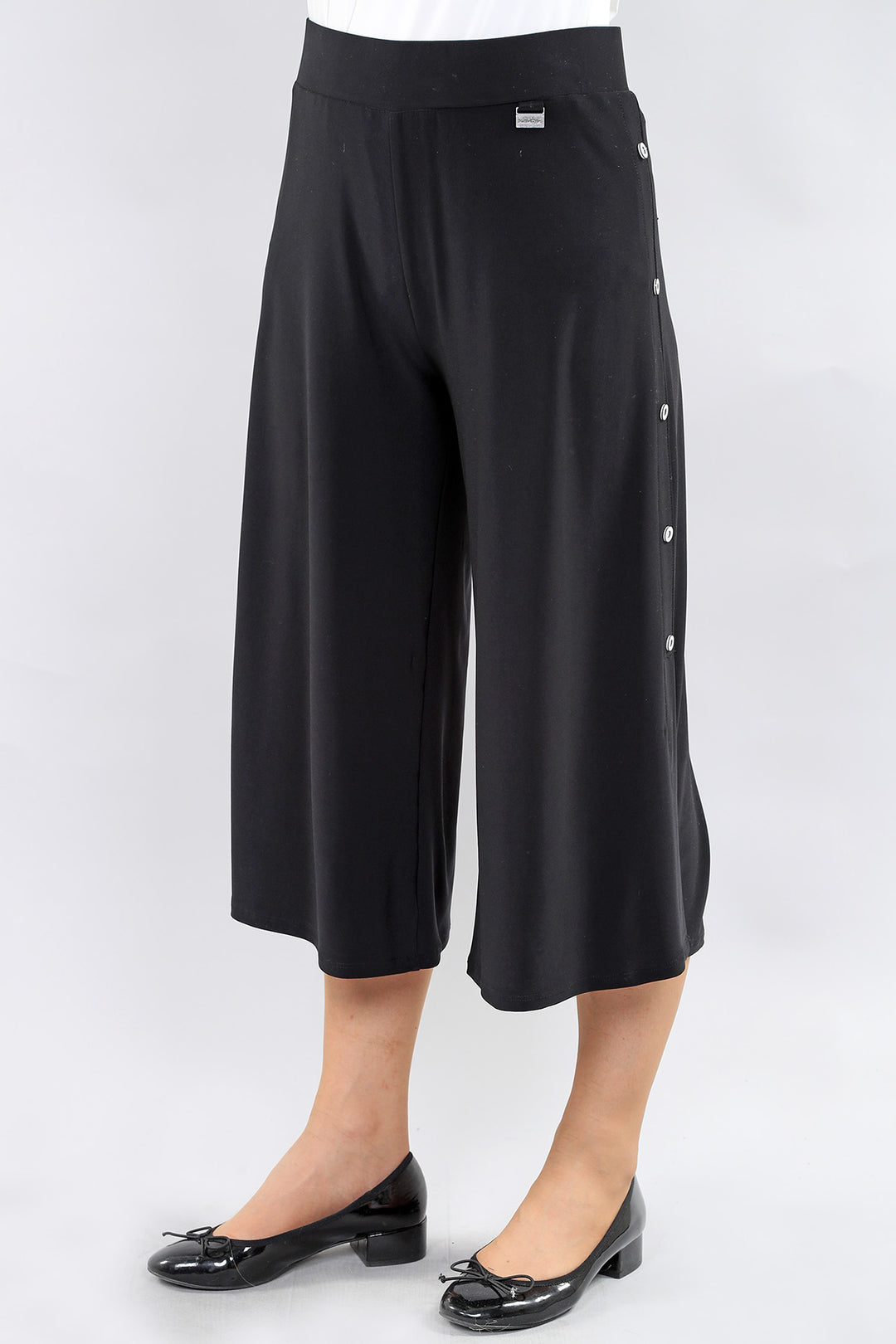 25S4808 - Wide Leg Side Button Capri-04-Bottoms-Michael Tyler Collections-Krista Anne's Boutique, Women's Fashion and Accessories Located in Oklahoma City, OK and Black Mountain, NC