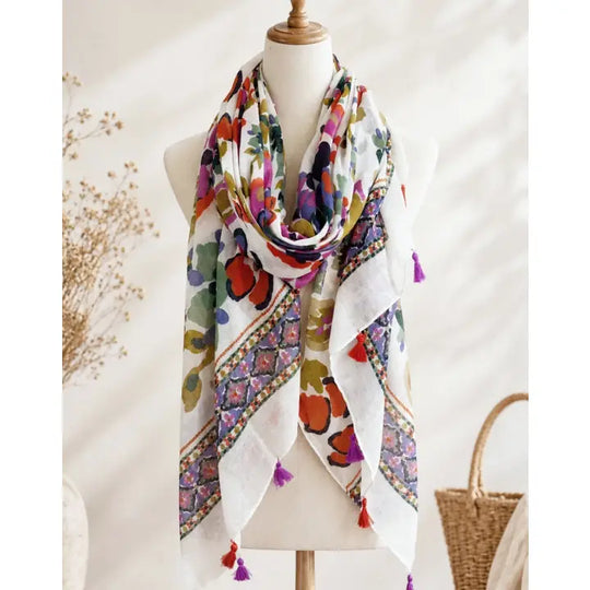 JC023517 - Watercolor Floral Scarf-08-Scarves/Wraps-JC Sunny Fashion-Krista Anne's Boutique, Women's Fashion and Accessories Located in Oklahoma City, OK and Black Mountain, NC