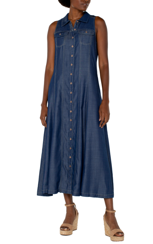 LMD010Y47 - Sleeveless Button-Down Maxi Dress-06-Dresses/Jumpsuits-Liverpool-Krista Anne's Boutique, Women's Fashion and Accessories Located in Oklahoma City, OK and Black Mountain, NC