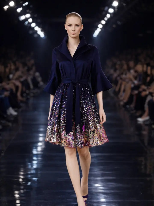 F26044 - Sequin Bubble Dress w/ Flared Half Sleeves