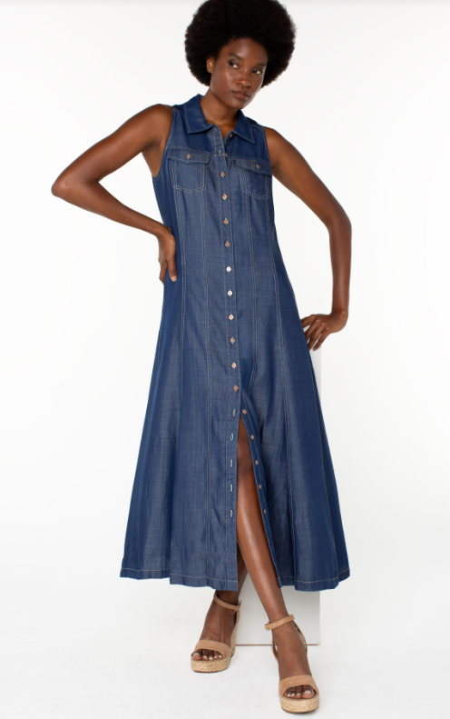 LMD010Y47 - Sleeveless Button-Down Maxi Dress-06-Dresses/Jumpsuits-Liverpool-Krista Anne's Boutique, Women's Fashion and Accessories Located in Oklahoma City, OK and Black Mountain, NC