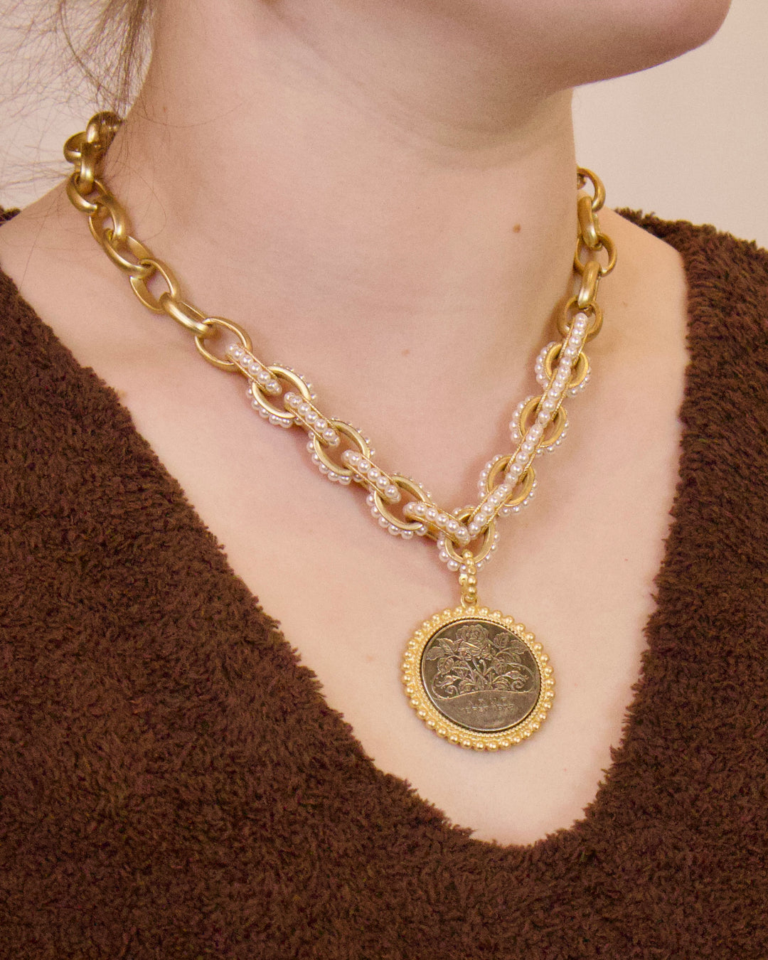 NW-25-154 - Pearl Chain Necklace w/ Floral Coin Pendant-10-Jewelry-Michele Busch Jewelry-Krista Anne's Boutique, Women's Fashion and Accessories Located in Oklahoma City, OK and Black Mountain, NC