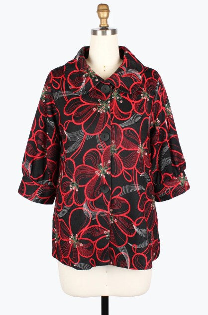 5012 - Floral Pen Art Swing Jacket-01-Jackets/Blazers-Damee-Krista Anne's Boutique, Women's Fashion and Accessories Located in Oklahoma City, OK and Black Mountain, NC