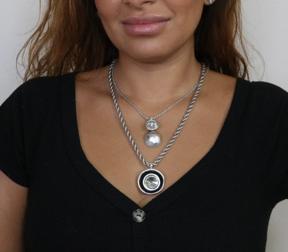 1590 - Double-Layer Silver Pendant Necklace-10-Jewelry-Ancient Bazaar-Krista Anne's Boutique, Women's Fashion and Accessories Located in Oklahoma City, OK and Black Mountain, NC