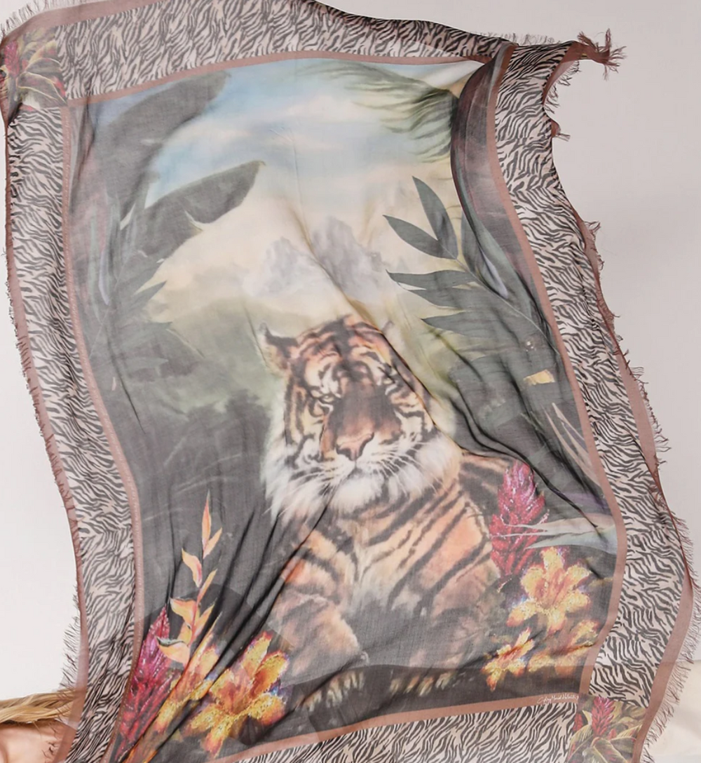 D-390 - "Eyes of a Tiger" Silk Blend Scarf-08-Scarves/Wraps-Love's Pure Light-Krista Anne's Boutique, Women's Fashion and Accessories Located in Oklahoma City, OK and Black Mountain, NC