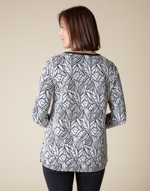 42325 - Falling Leaves Jacquard Contrast Trim Tunic-02-Tops/Blouses-Habitat-Krista Anne's Boutique, Women's Fashion and Accessories Located in Oklahoma City, OK and Black Mountain, NC