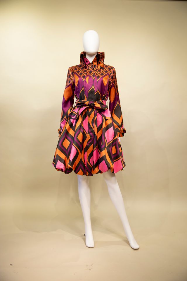 11665 - Printed Bubble Dress Trench Coat-06-Dresses/Jumpsuits-Samuel Dong-Krista Anne's Boutique, Women's Fashion and Accessories Located in Oklahoma City, OK and Black Mountain, NC