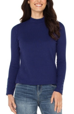 LM8J03K61 - Mock Neck Top w/ Button Detail-02-Tops/Blouses-Liverpool-Krista Anne's Boutique, Women's Fashion and Accessories Located in Oklahoma City, OK and Black Mountain, NC