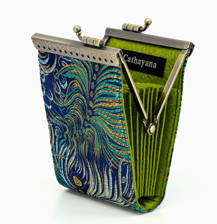 CHR-61 - Brocade Peacock Card Wallet with RFID Protection-12-Gifts-Cathayana-Krista Anne's Boutique, Women's Fashion and Accessories Located in Oklahoma City, OK and Black Mountain, NC