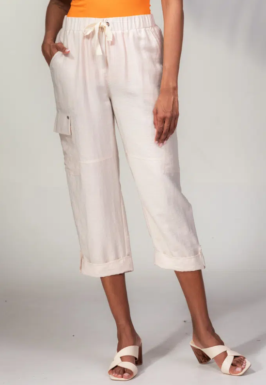 A45476 - Linen Blend Crop Cargo-04-Bottoms-Alison Sheri-Krista Anne's Boutique, Women's Fashion and Accessories Located in Oklahoma City, OK and Black Mountain, NC