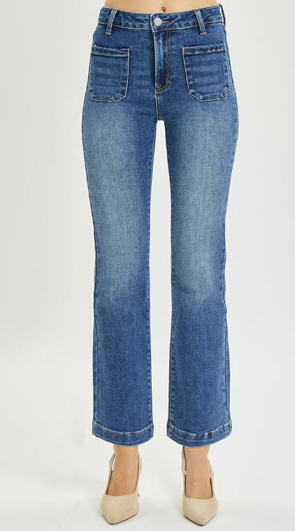 RDP5610 - High Rise Patch Pocket Straight Jeans-04-Bottoms-Risen Jeans-Krista Anne's Boutique, Women's Fashion and Accessories Located in Oklahoma City, OK and Black Mountain, NC