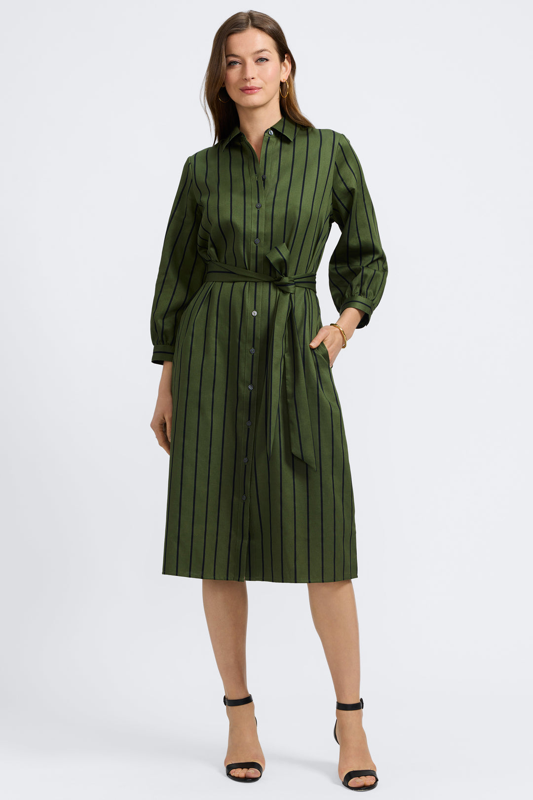 203721 - Esther 3/4 Sleeve Stripe Dress-06-Dresses/Jumpsuits-Foxcroft-Krista Anne's Boutique, Women's Fashion and Accessories Located in Oklahoma City, OK and Black Mountain, NC