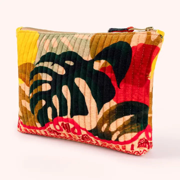 QVZP2 - Exotic Leaves Quilted Zip Pouch-09-Accessories-Powder-Krista Anne's Boutique, Women's Fashion and Accessories Located in Oklahoma City, OK and Black Mountain, NC
