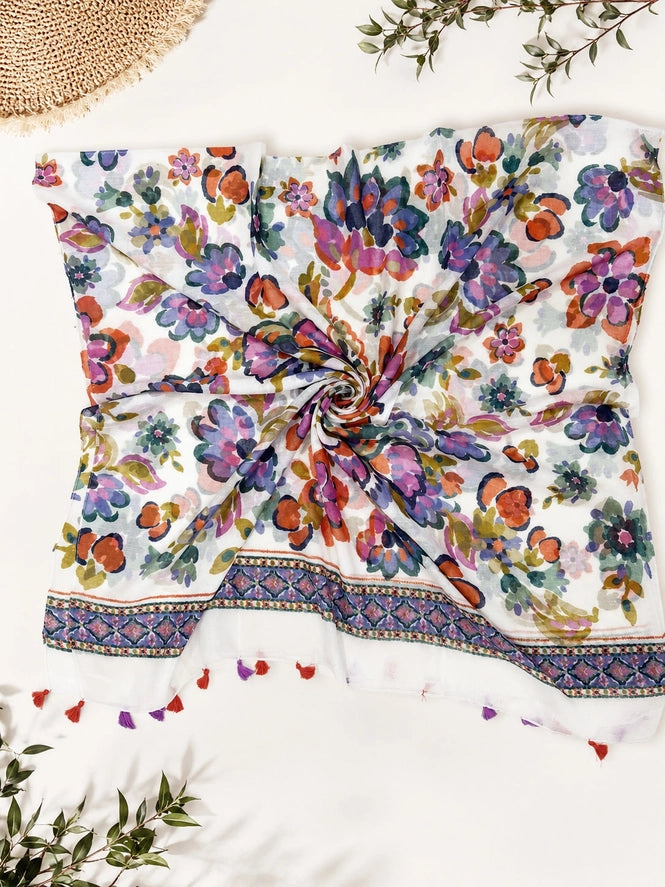 JC023517 - Watercolor Floral Scarf-08-Scarves/Wraps-JC Sunny Fashion-Krista Anne's Boutique, Women's Fashion and Accessories Located in Oklahoma City, OK and Black Mountain, NC