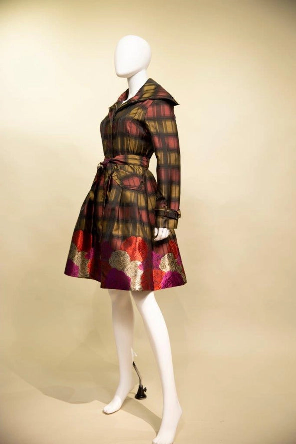 17244 - Plaid & Floral Brocade Coat Dress