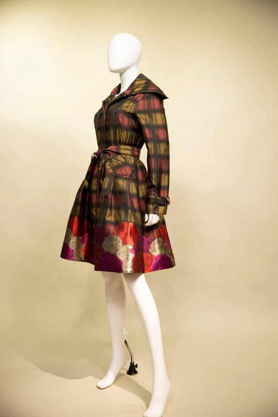 17244 - Plaid & Floral Brocade Coat Dress