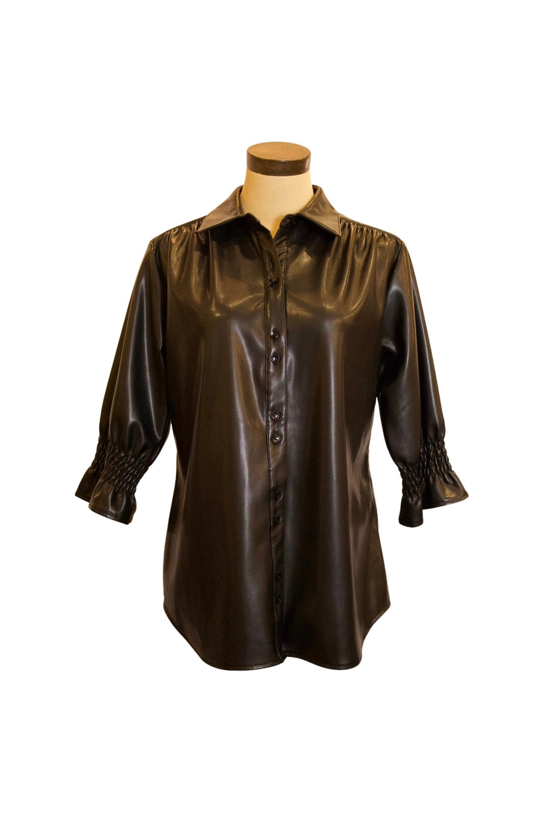 628524 - Vegan Leather Blouse-02-Tops/Blouses-Boho Chic-Krista Anne's Boutique, Women's Fashion and Accessories Located in Oklahoma City, OK and Black Mountain, NC