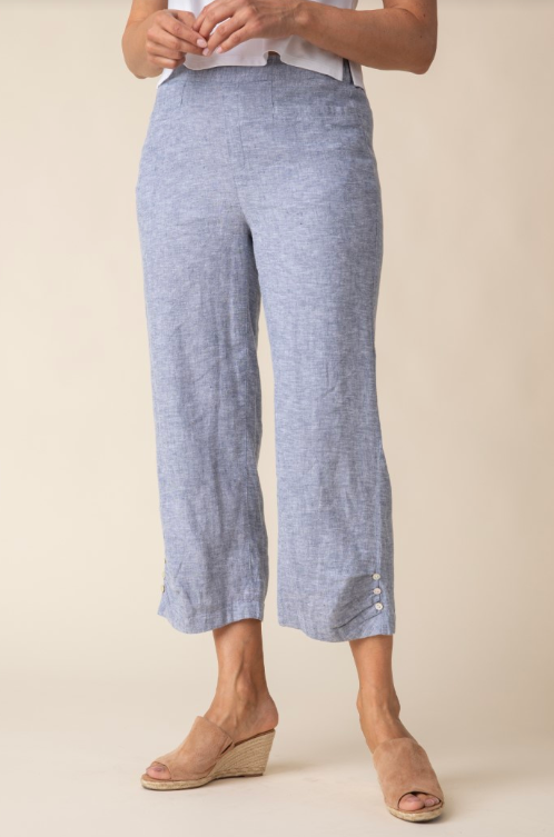 41576 - Linen Solid Pleat Button Capri-04-Bottoms-Habitat-Krista Anne's Boutique, Women's Fashion and Accessories Located in Oklahoma City, OK and Black Mountain, NC