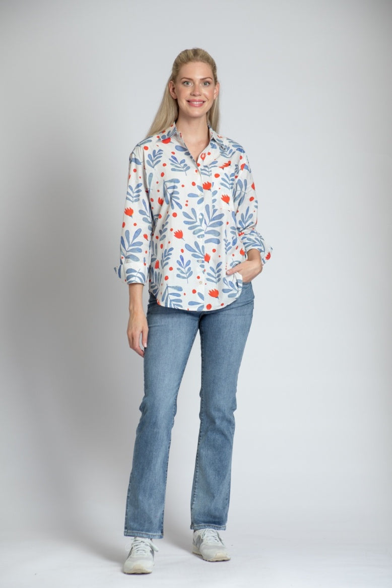 T19P/B-405D/CT - Boyfriend Button-up Shirt-02-Tops/Blouses-Apny Apparel Inc-Krista Anne's Boutique, Women's Fashion and Accessories Located in Oklahoma City, OK and Black Mountain, NC