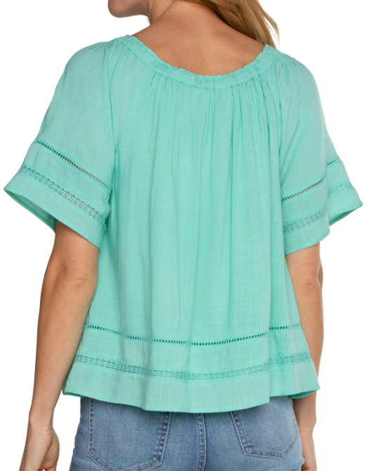 LM8C60EE4 - Cropped Bell Sleeve Woven Top w/ Lace Trim-02-Tops/Blouses-Liverpool-Krista Anne's Boutique, Women's Fashion and Accessories Located in Oklahoma City, OK and Black Mountain, NC