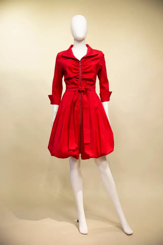 F23033 - Ruche Front Bubble Coat Dress-06-Dresses/Jumpsuits-Samuel Dong-Krista Anne's Boutique, Women's Fashion and Accessories Located in Oklahoma City, OK and Black Mountain, NC