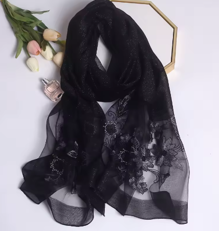 JP157 - Lace Panel Semi Sheer Scarf-08-Scarves/Wrapes-Aslan Rose-Krista Anne's Boutique, Women's Fashion and Accessories Located in Oklahoma City, OK and Black Mountain, NC