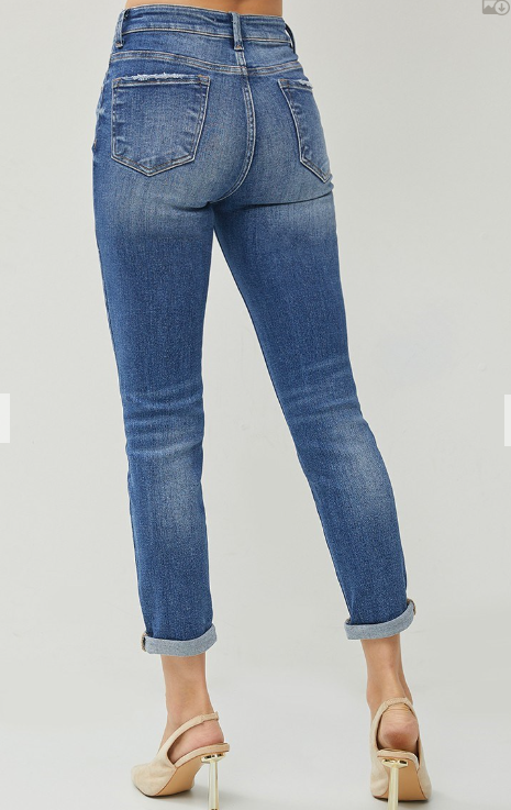 RDP5555 - High Rise Roll Up Relaxed Skinny Jeans-04-Bottoms-Risen Jeans-Krista Anne's Boutique, Women's Fashion and Accessories Located in Oklahoma City, OK and Black Mountain, NC