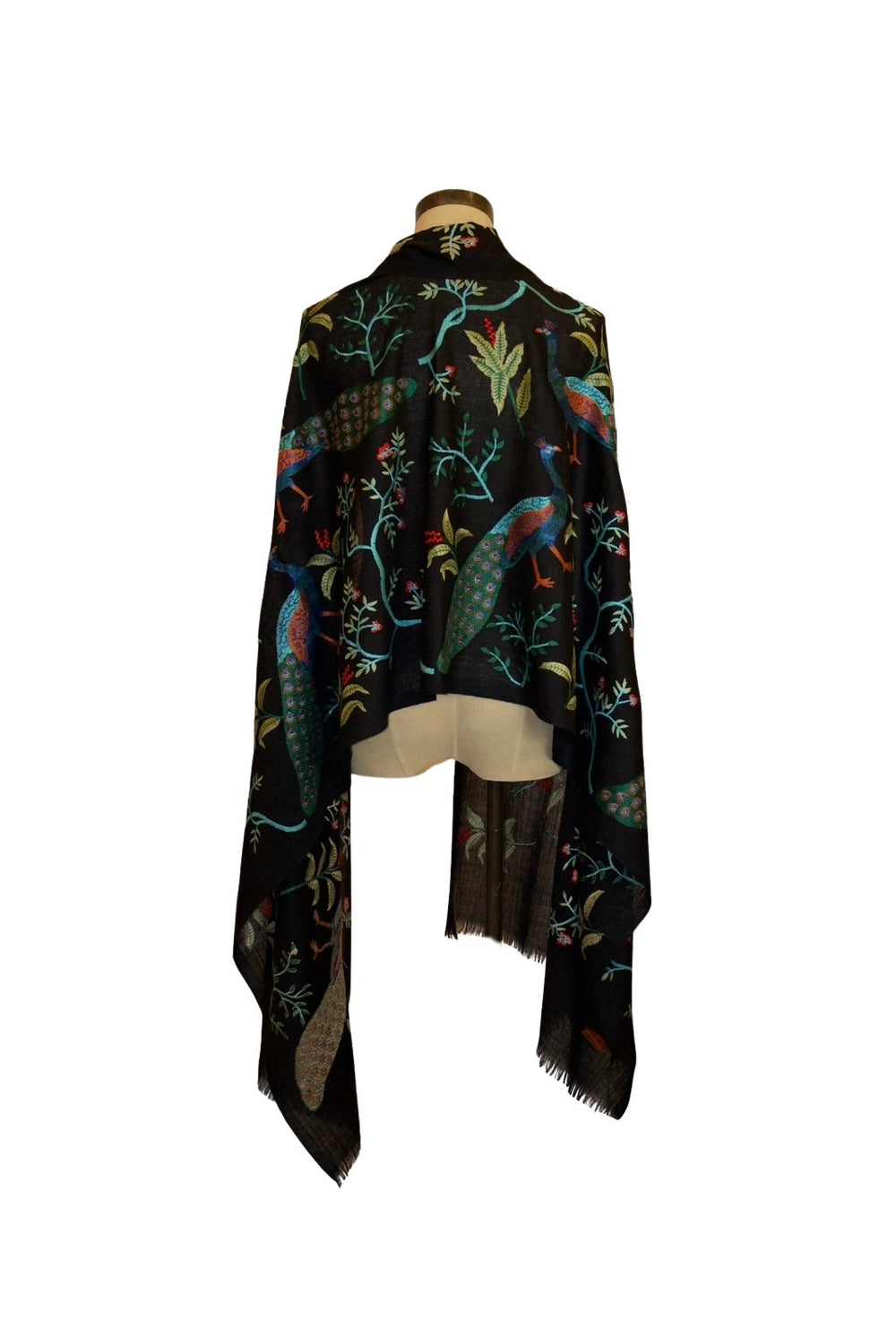 21132 - Peacock Embroidered Scarf-08-Scarves/Wraps-ANU-Krista Anne's Boutique, Women's Fashion and Accessories Located in Oklahoma City, OK and Black Mountain, NC