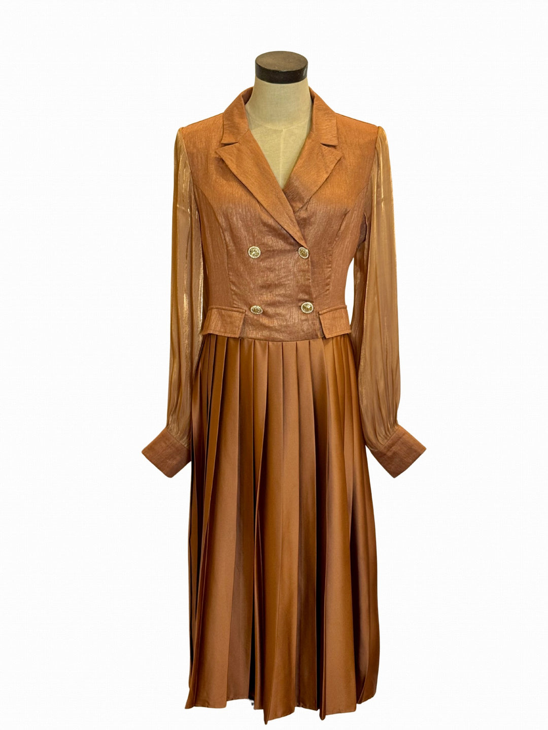 BD-20196 - Chiffon Sleeve Dress w/ Peaked Collar-06-Dresses/Jumpsuits-Aslan Rose-Krista Anne's Boutique, Women's Fashion and Accessories Located in Oklahoma City, OK and Black Mountain, NC