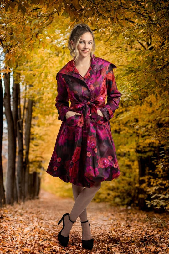 11665 - Printed Bubble Dress Trench Coat-06-Dresses/Jumpsuits-Samuel Dong-Krista Anne's Boutique, Women's Fashion and Accessories Located in Oklahoma City, OK and Black Mountain, NC