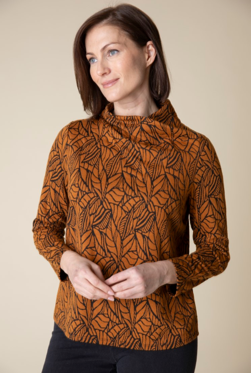 42323 - Falling Leaves Jacquard Wrap Neck Top-06-Dresses/Jumpsuits-Habitat-Krista Anne's Boutique, Women's Fashion and Accessories Located in Oklahoma City, OK and Black Mountain, NC