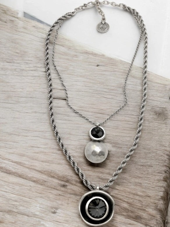 1590 - Double-Layer Silver Pendant Necklace-10-Jewelry-Ancient Bazaar-Krista Anne's Boutique, Women's Fashion and Accessories Located in Oklahoma City, OK and Black Mountain, NC