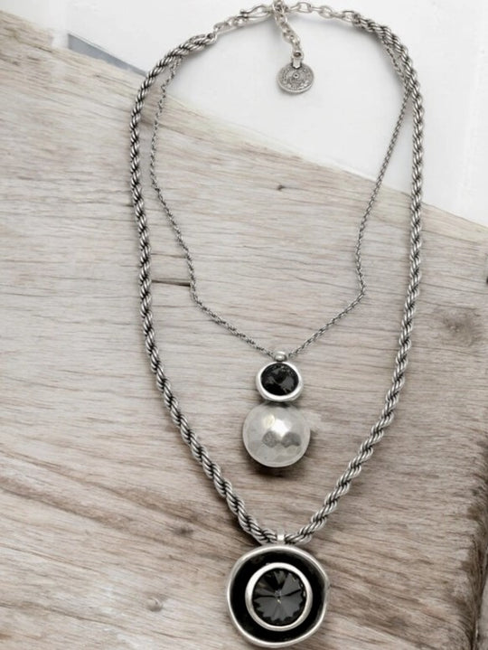 1590 - Double-Layer Silver Pendant Necklace-10-Jewelry-Ancient Bazaar-Krista Anne's Boutique, Women's Fashion and Accessories Located in Oklahoma City, OK and Black Mountain, NC