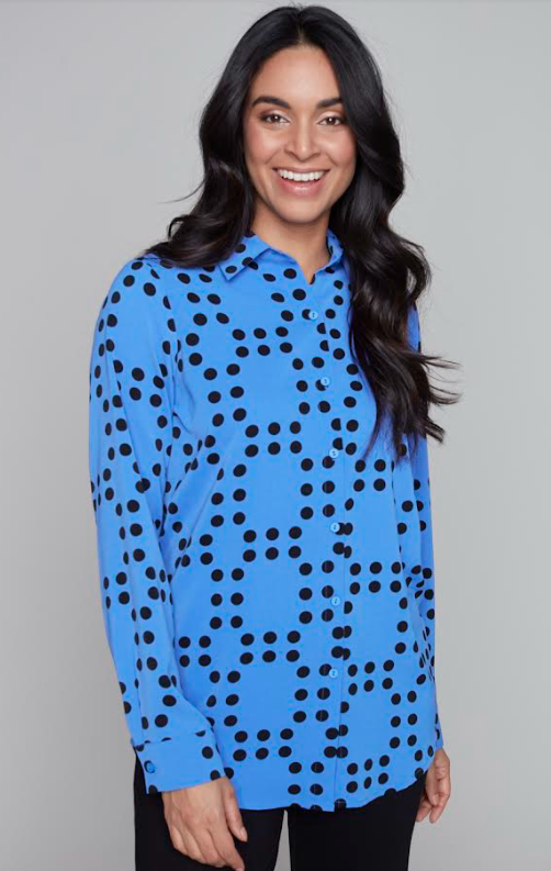 7505 - Polka-Dot Atari Blouse-02-Tops/Blouses-Carre Noir-Krista Anne's Boutique, Women's Fashion and Accessories Located in Oklahoma City, OK and Black Mountain, NC